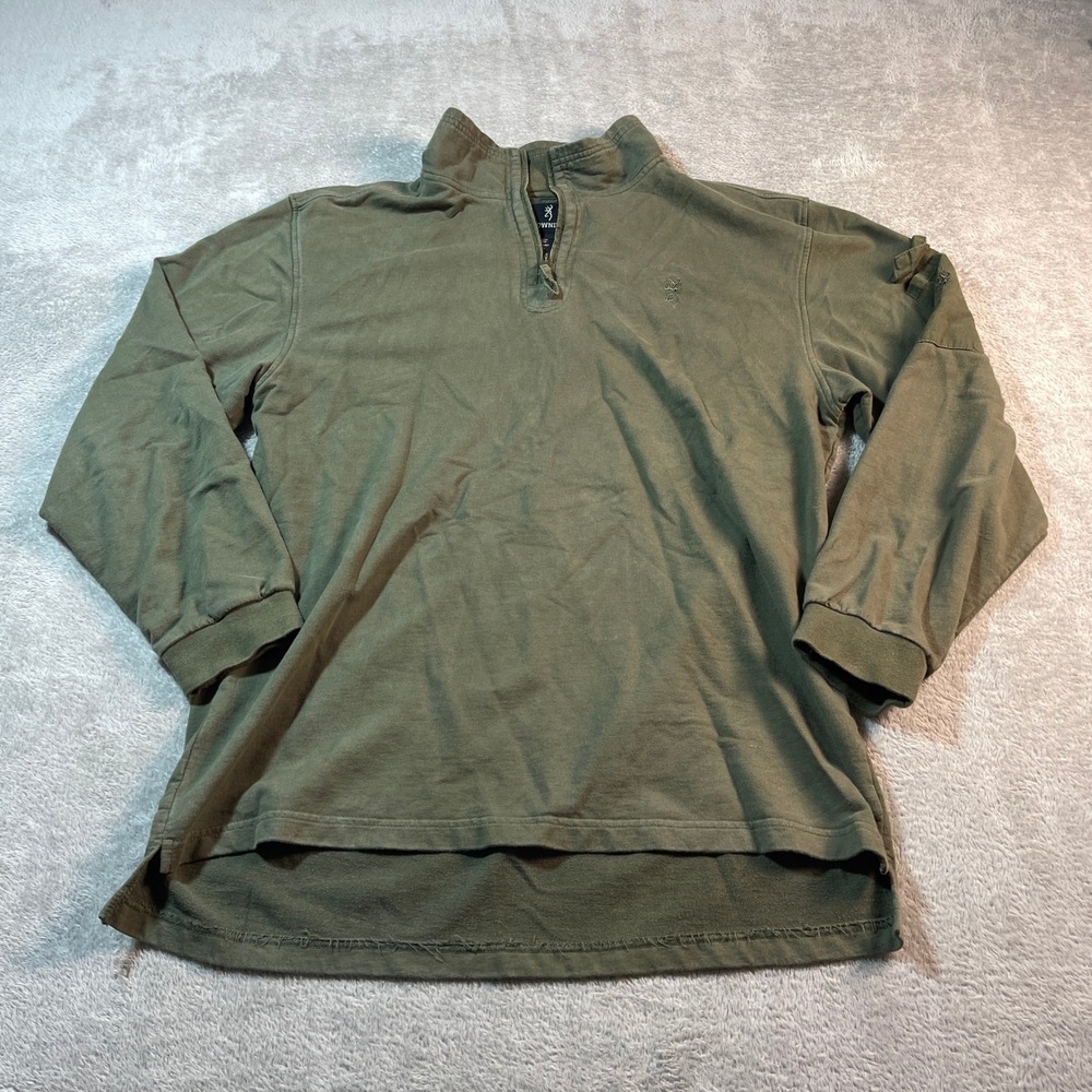 Browning Sweater Men's Large Quarter Zip Pullover Olive‎ Green Outdoors Hunting